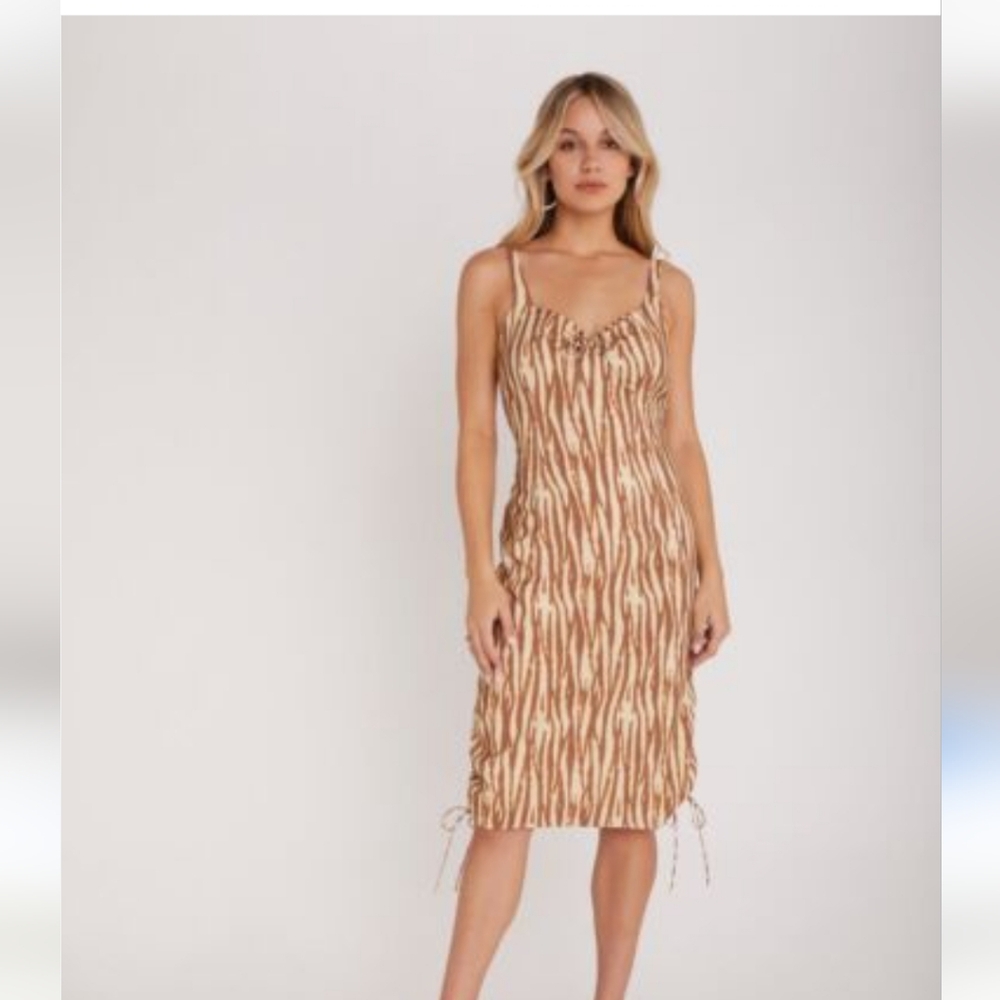 Brown Striped Midi Dress